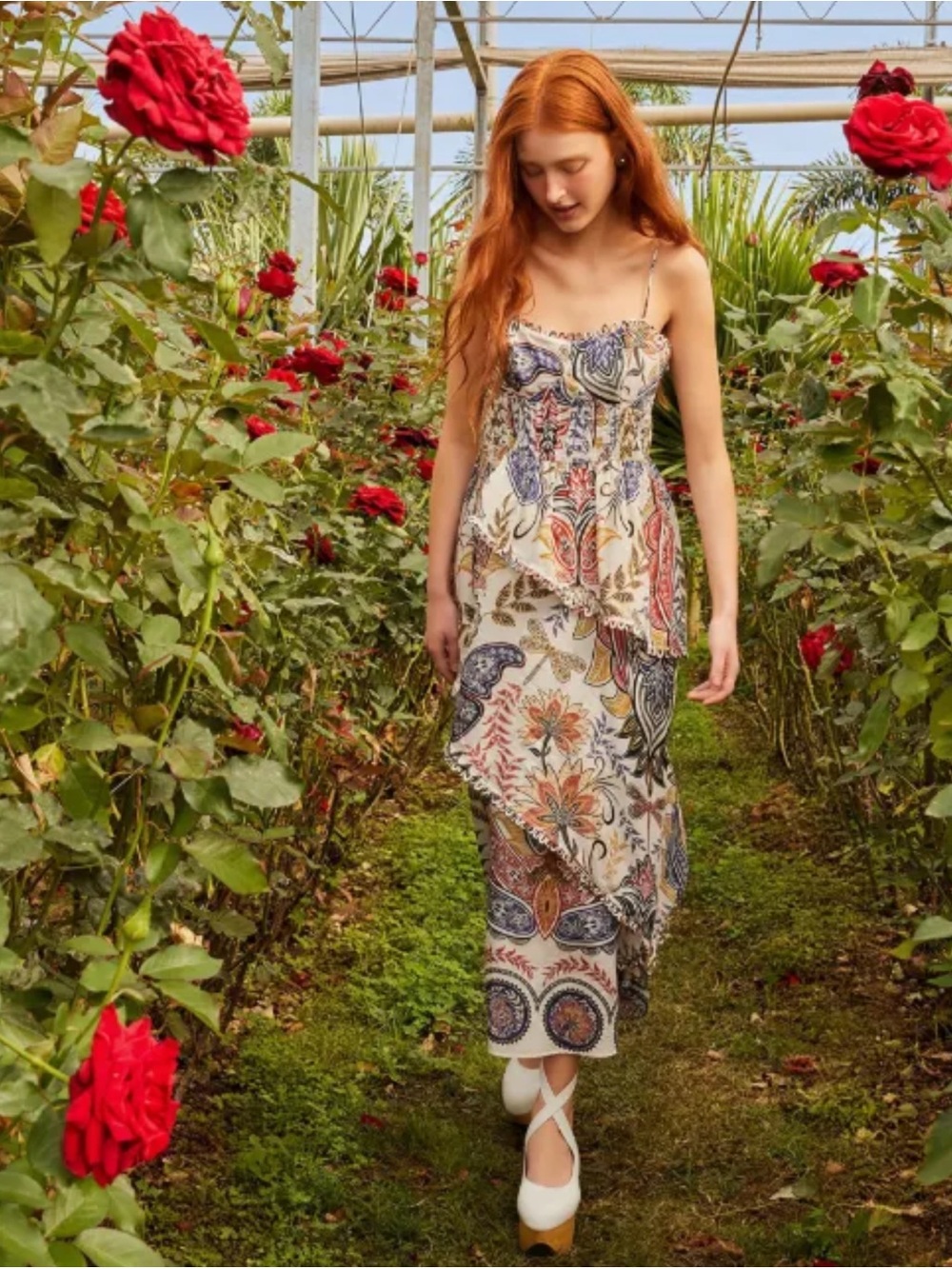 Farm Rio Boho Glam Tiered Floral Crepe de Chine Midi Sun Dress Small NWT - Picture 14 of 17